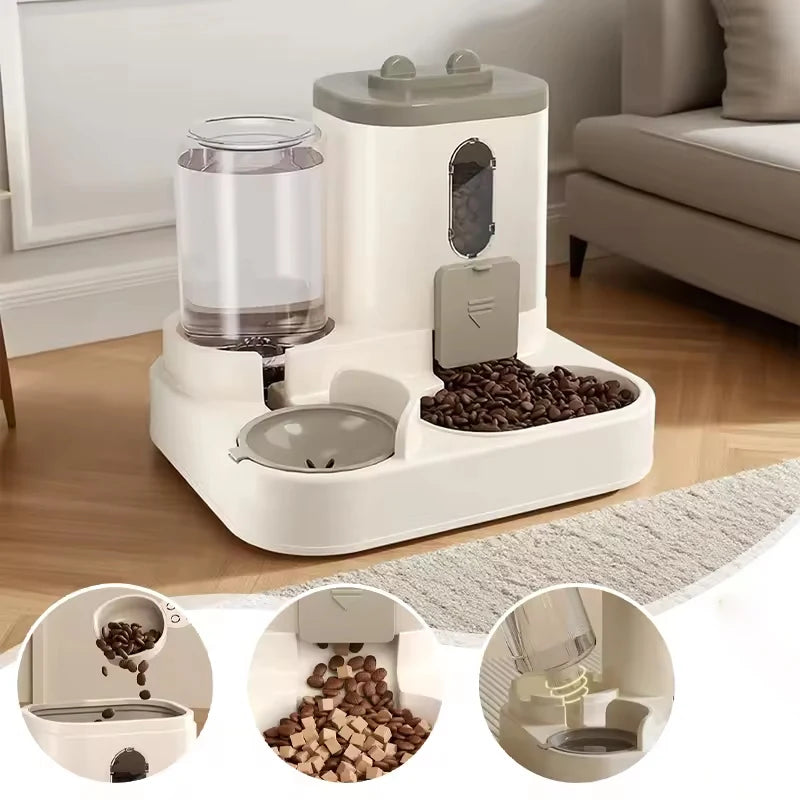 Comedero de Gran Capacidad 2 en 1 con Dispensador de Agua Automático para Gatos y Perros
