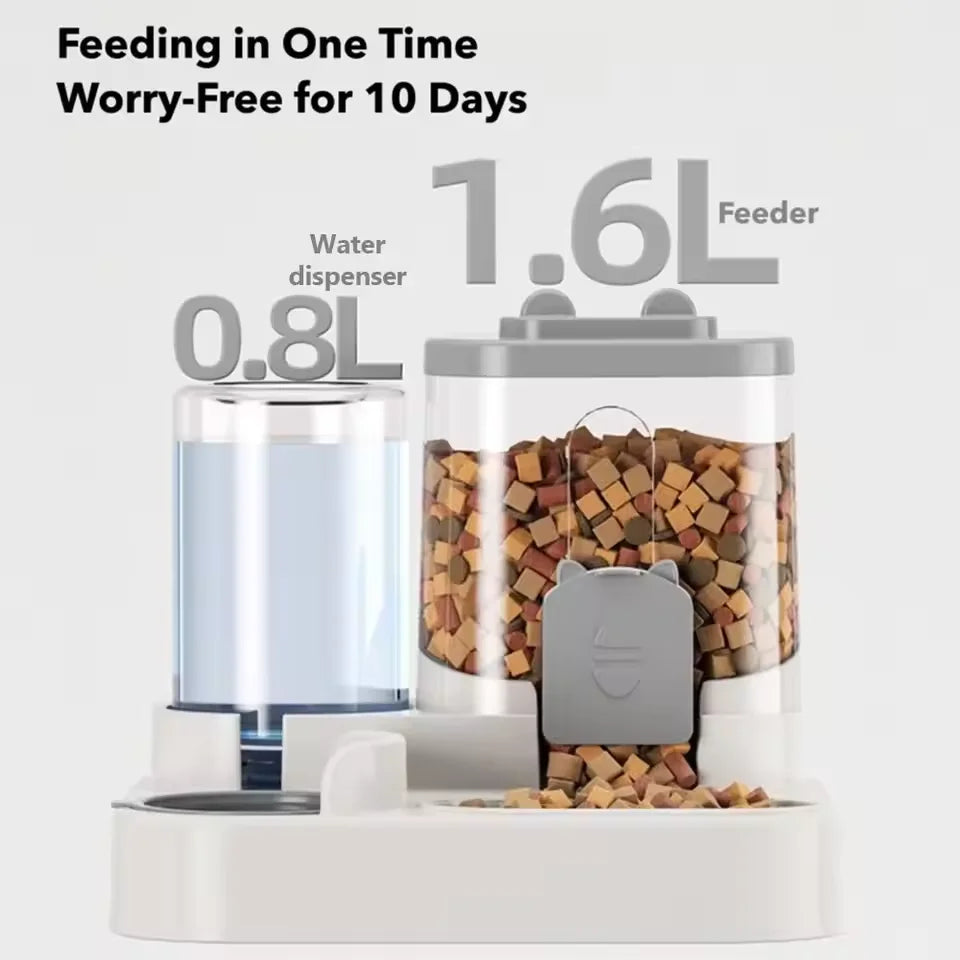 Comedero de Gran Capacidad 2 en 1 con Dispensador de Agua Automático para Gatos y Perros