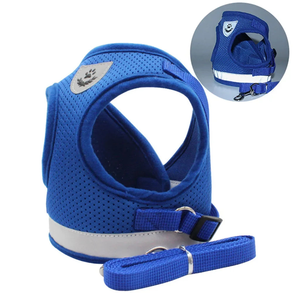 Arnés de Malla con Correa para Gatos y Perros Pequeños — Reflectante, Ajustable, Antipérdida, Tallas XS–XL