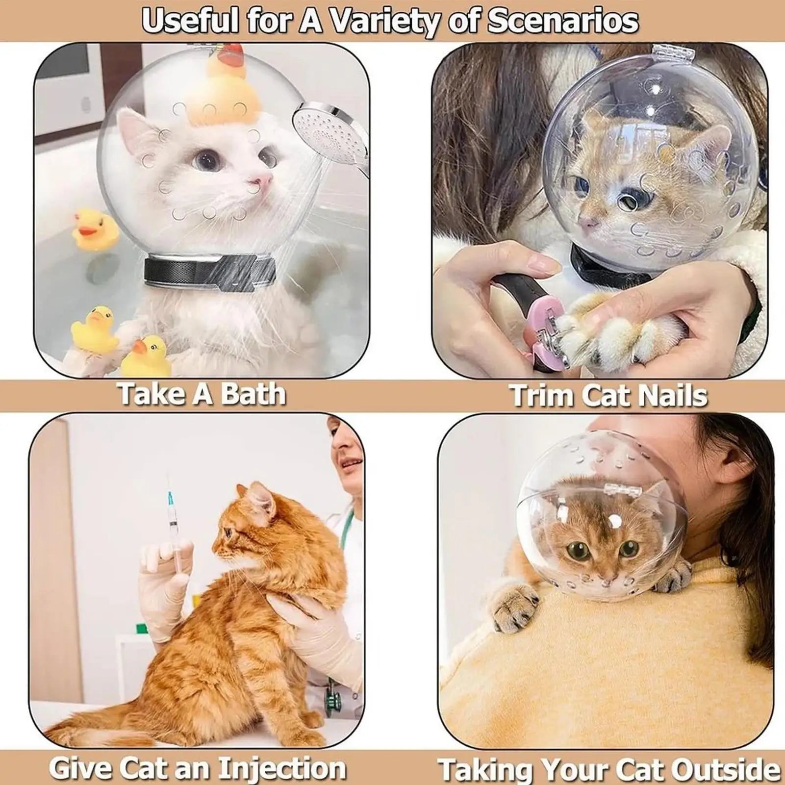 Cat Head Protection Ball, Pet Grooming Accessories Breathable Mask Swimming Helmet Cat Supplies