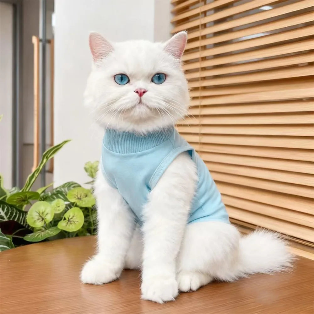 Soft Pet Cats Surgery Recovery Suit Breathable Anti-Lick Bodysuit for Wound Care and Postoperative Recovery Pet Clothing Apparel