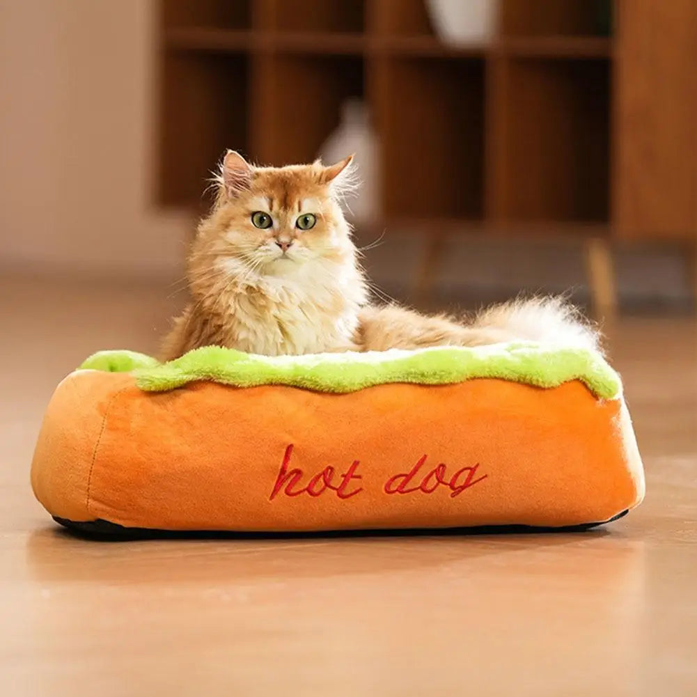 Cama con Forma de Salchicha para Perros y Gatos – Suave, Cálida y Lavable – Tallas S y M