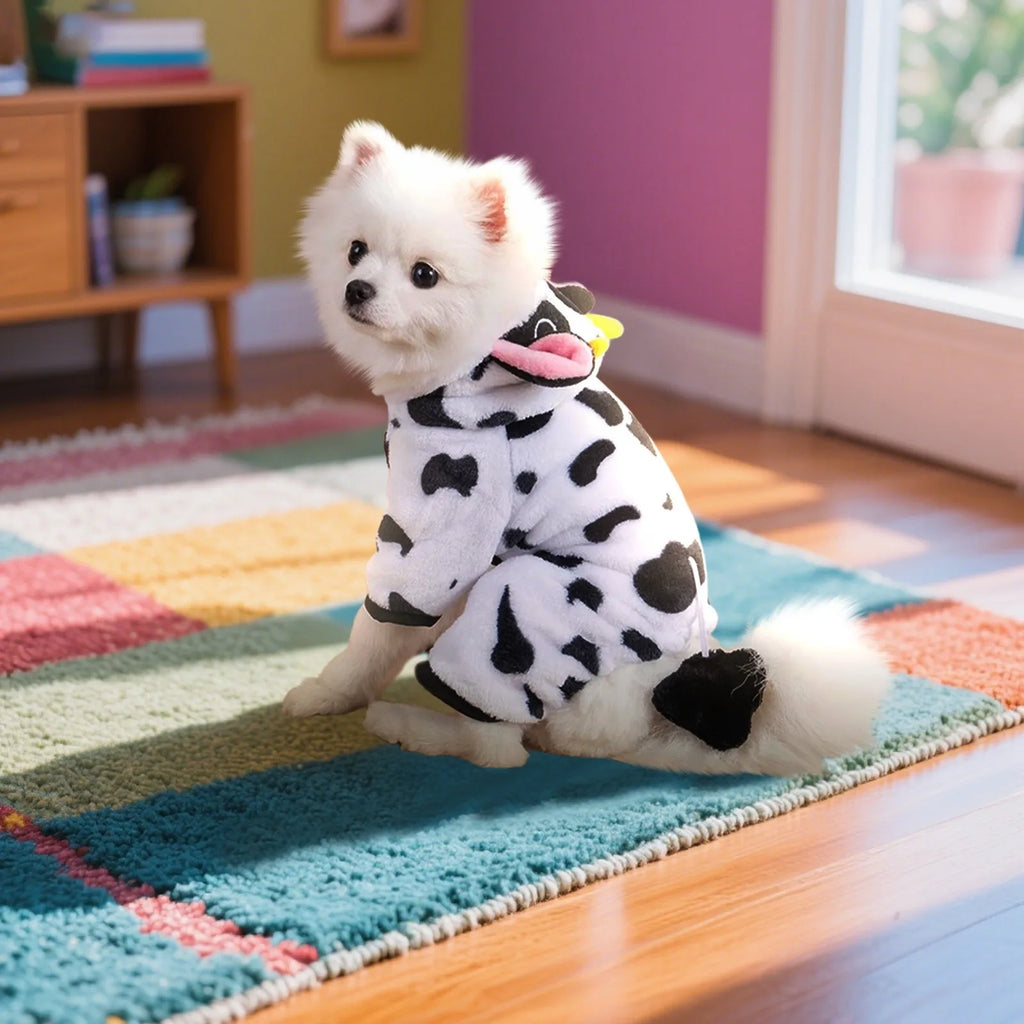 Disfraz de Vaca para Perros y Cachorros – Forro Polar Cálido para Halloween y Navidad | Tallas XS a XL