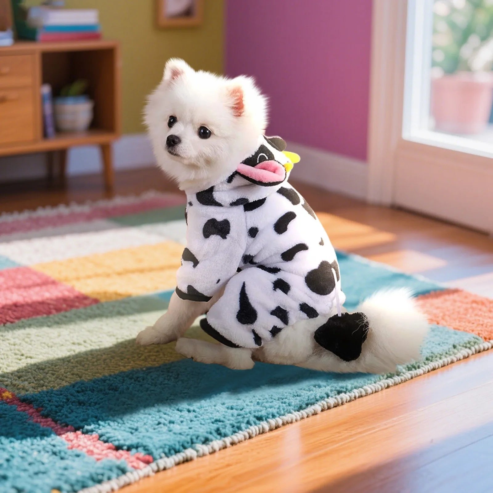 Disfraz de Vaca para Perros y Cachorros – Forro Polar Cálido para Halloween y Navidad | Tallas XS a XL