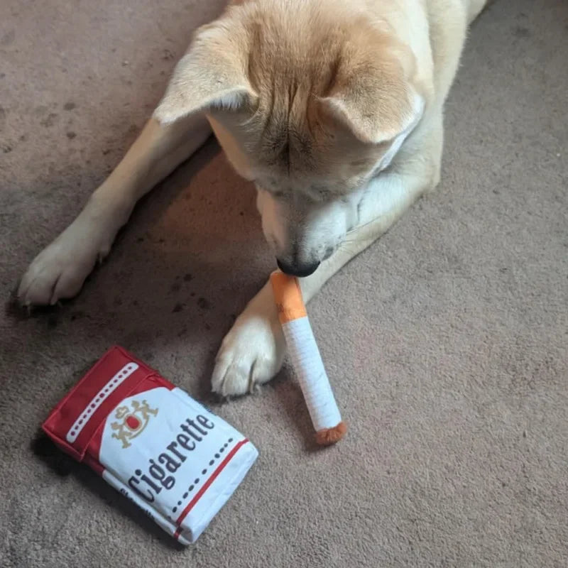 Juguete de Peluche Divertido para Perros - Pack de Cigarrillos con Sonido (21x11 cm)