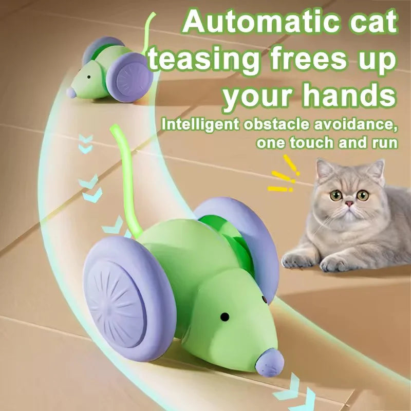 Ratón Inteligente Eléctrico para Gatos - Evitación de Obstáculos, Silencioso y Recargable