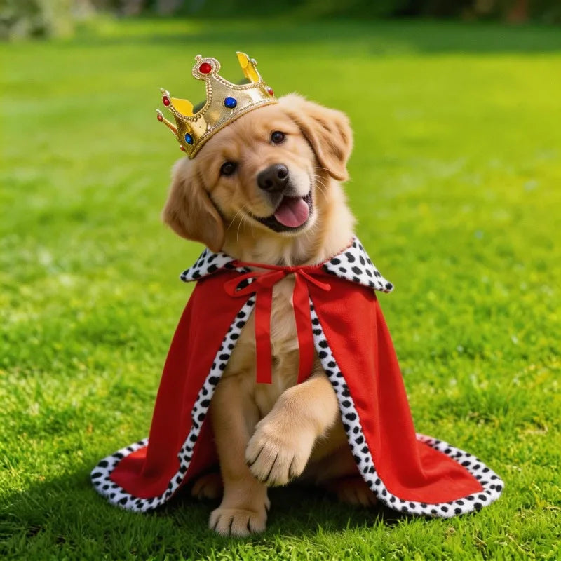 Set Capa y Corona de Rey para Perros – Disfraz Divertido para Cumpleaños, Fiestas y Cosplay | Talla Pequeña y Grande