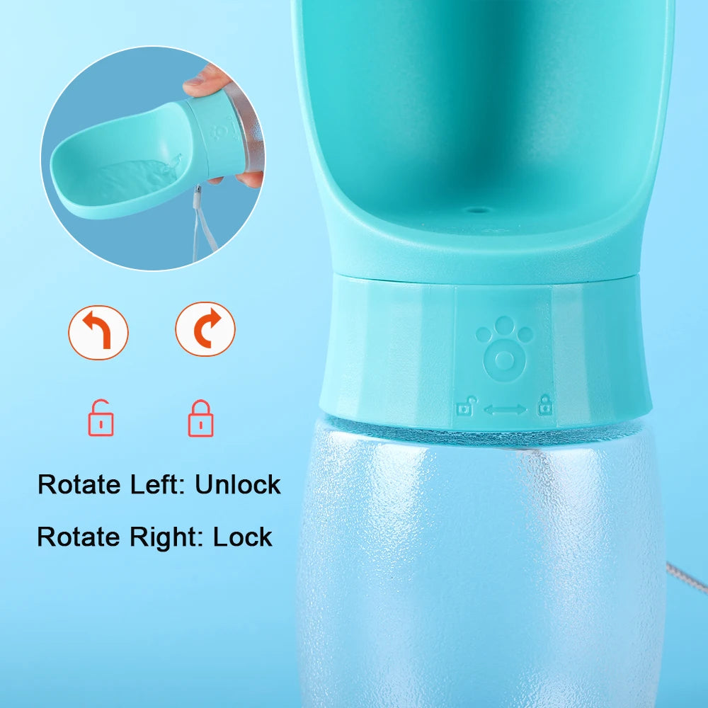 Botella Bebedero con Cuenco y Cordón para Perros y Gatos