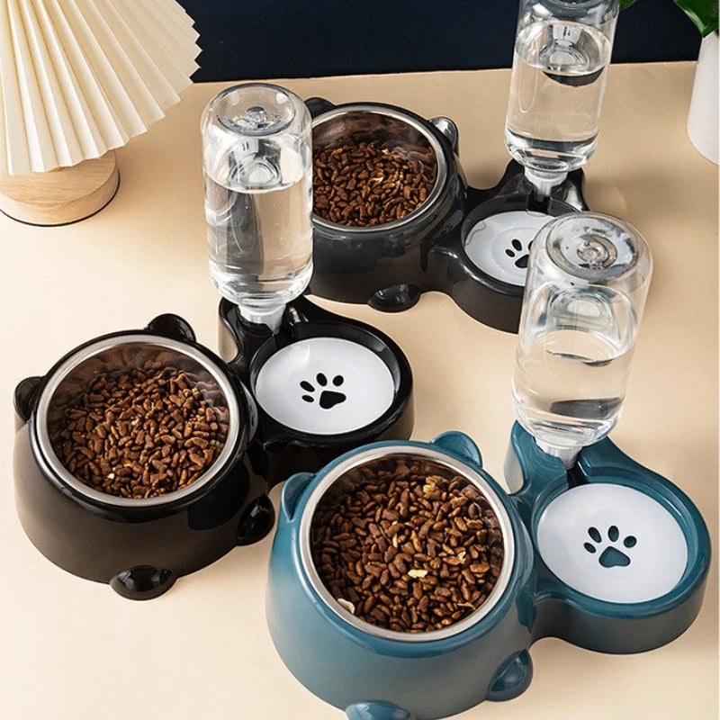 Comedero y Dispensador de Agua Automático para Gatos y Perros – Boca Inclinada 15°, Sin Pila ni Electricidad