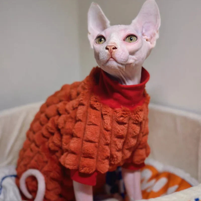 Elegant Warm Sphynx Cat Turtleneck Sweater Hairless Cat Clothes Comfort Winter Coat Thickening Fleece Jacket for Sphynx Cat