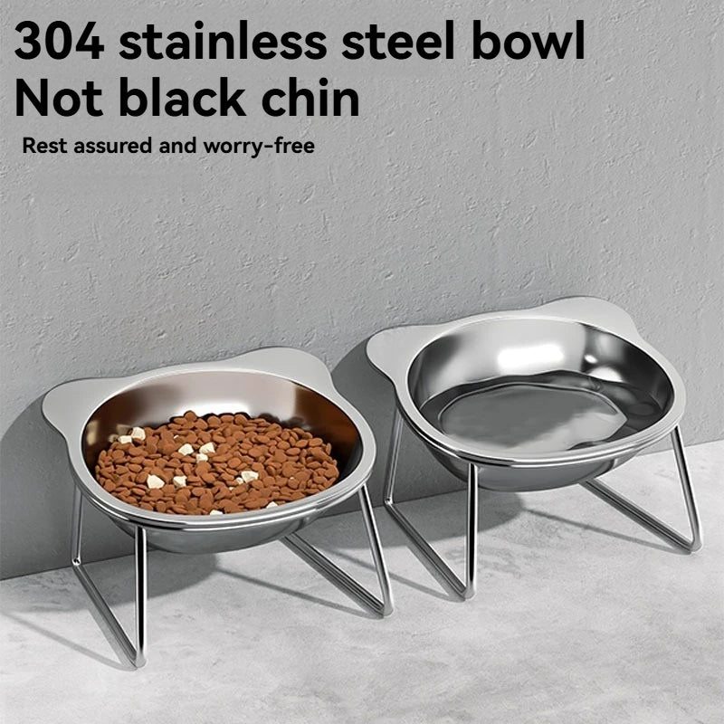 Cuenco de Acero Inoxidable Inclinado con Soporte para Gatos y Perros – Protege el Cuello
