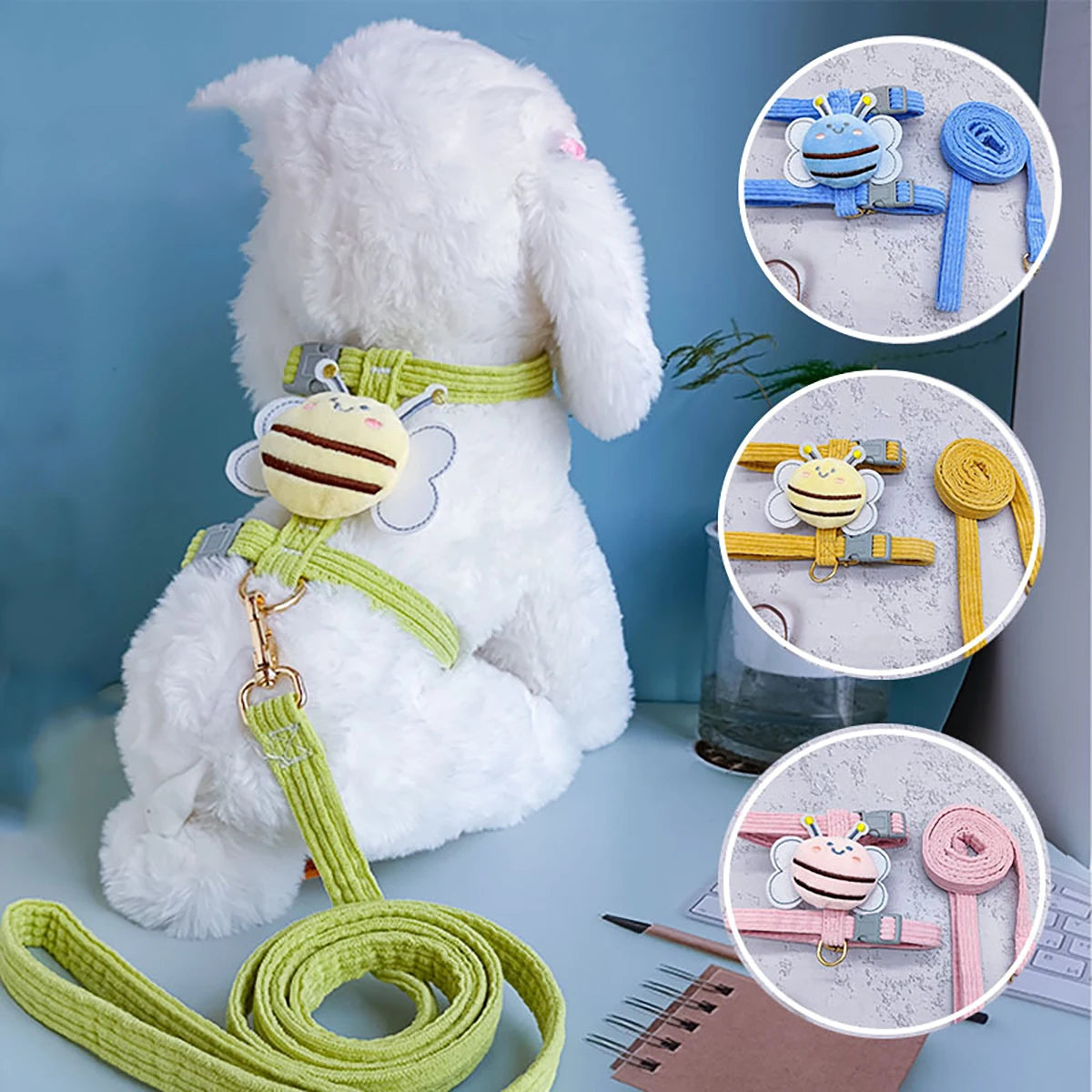 Arnés con Correa Diseño Abeja para Perros y Gatos — Suave, Ajustable, Antipérdida, Tallas S y M