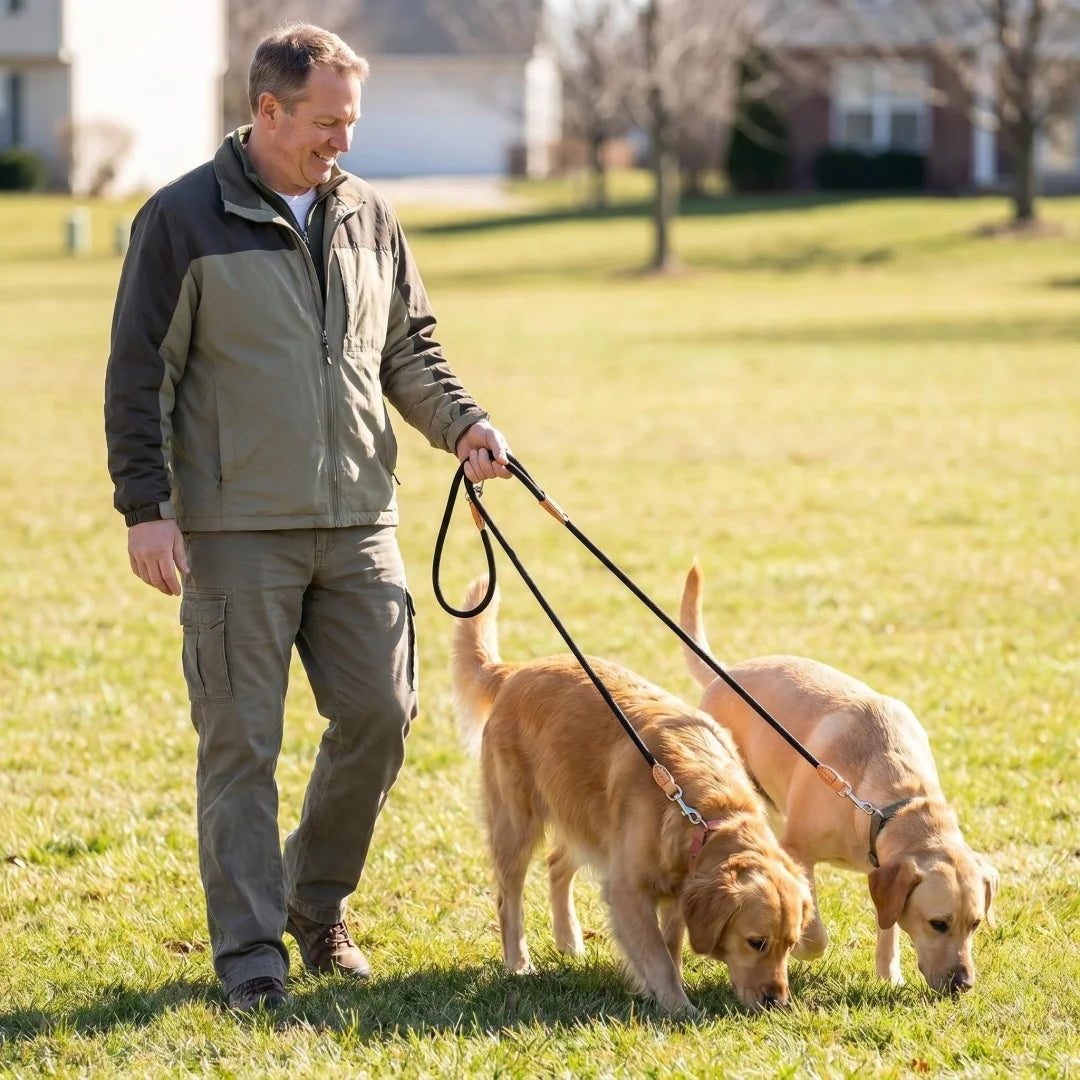 Correa Doble Multifuncional para Perros — 2,1 m de Nylon, Manos Libres