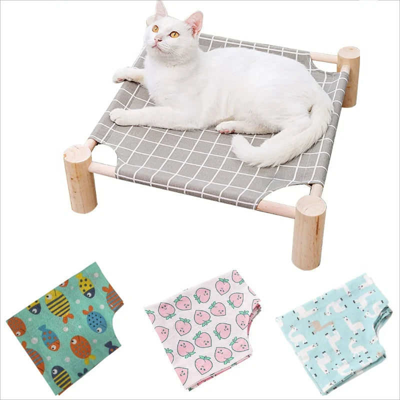 Cama Elevada de Madera para Gatos y Perros Pequeños