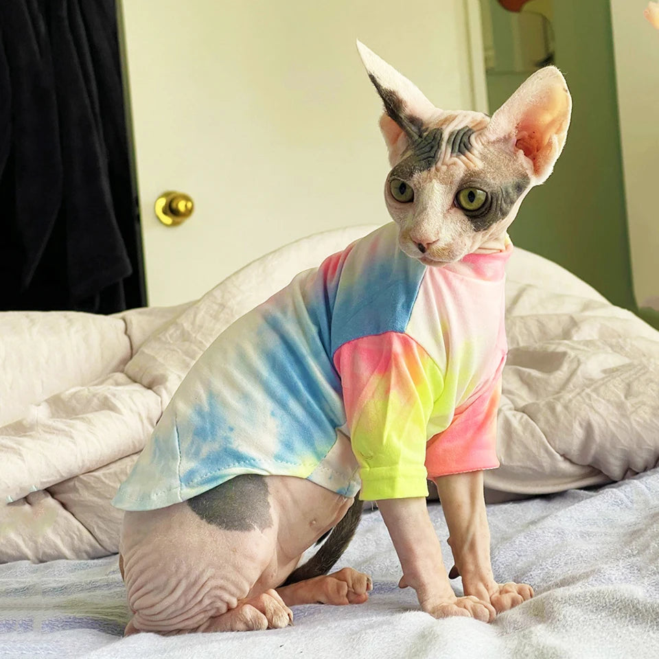 Sphynx Hairless Cat Clothes Deven Breathable T-shirt For Cats Stretch Fabric Clothing For Kitten Pet Shirt Coats For Puppy