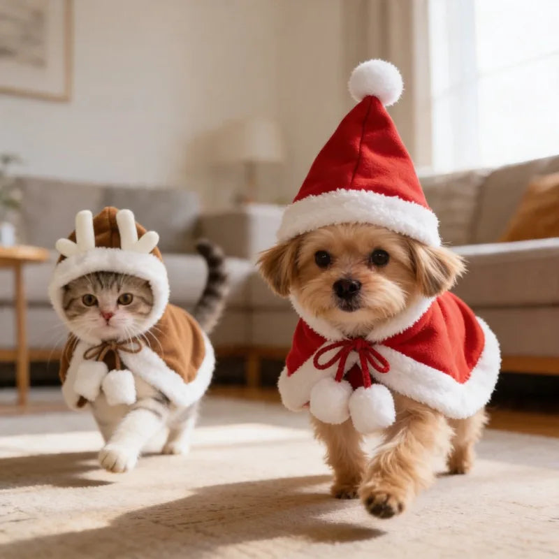 Capa Navideña de Papá Noel para Gatos y Perros Pequeños – Disfraz de Cosplay | Tallas S, M y L