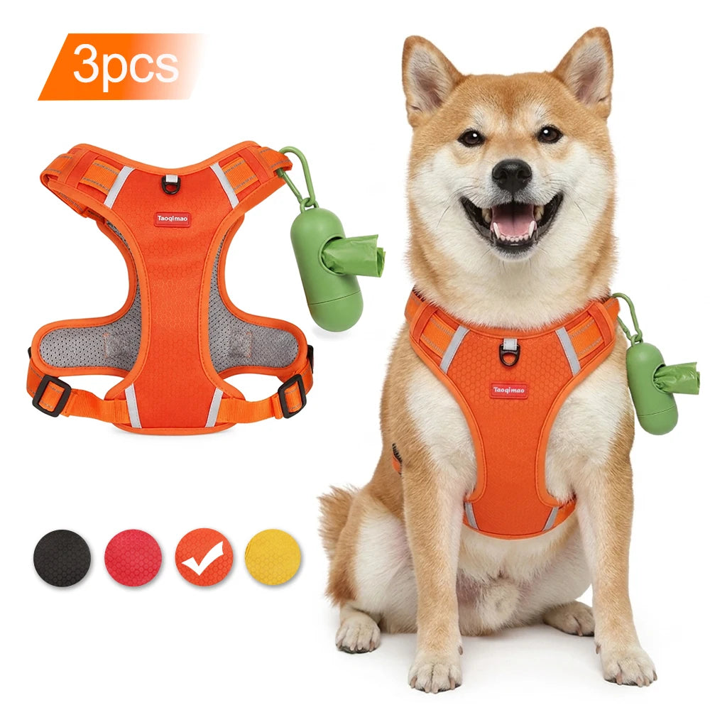Arnés Chaleco para Perro y Gato con Dispensador de Bolsas — Reflectante y Transpirable