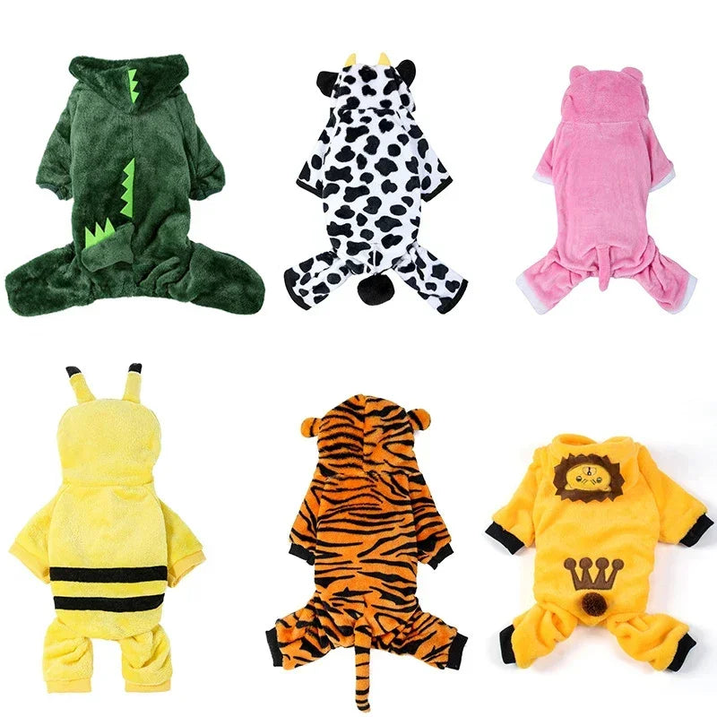 Disfraz Sudadera de Forro Polar con Animales para Perros y Gatos Pequeños – León, Pikachu, Cerdo, Vaca, Tigre y Dinosaurio