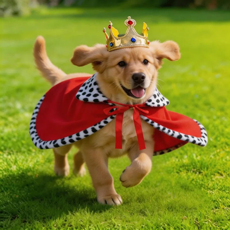 Set Capa y Corona de Rey para Perros – Disfraz Divertido para Cumpleaños, Fiestas y Cosplay | Talla Pequeña y Grande