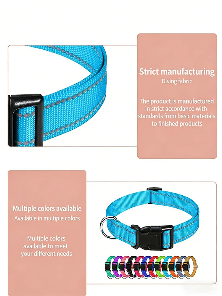 Reflective Pet Collar Adjustable Nylon Collar For Dogs Cats Anti Slip Anti Choke Pet Walking Collar Durable Pet Accessories