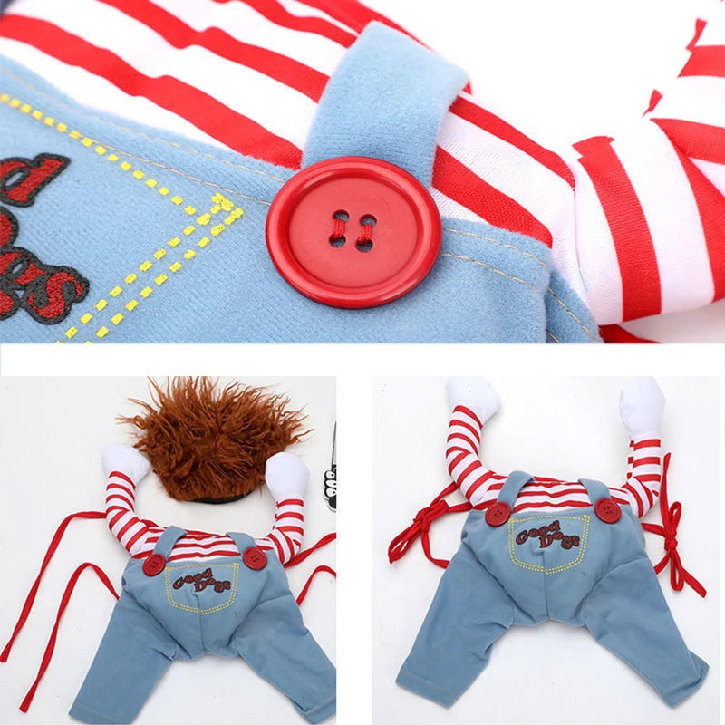 Set Disfraz de Muñeca Diabólica para Perros y Gatos – Sudadera, Gorro y Cuchillo de Espuma | Tallas S a XL