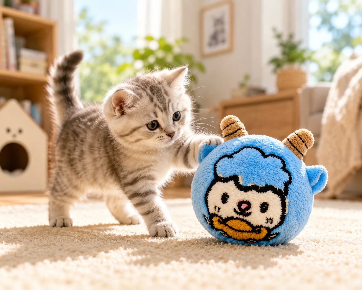 Pelota de Peluche con Rebote para Perros y Gatos Pequeños y Medianos - Diseño Divertido