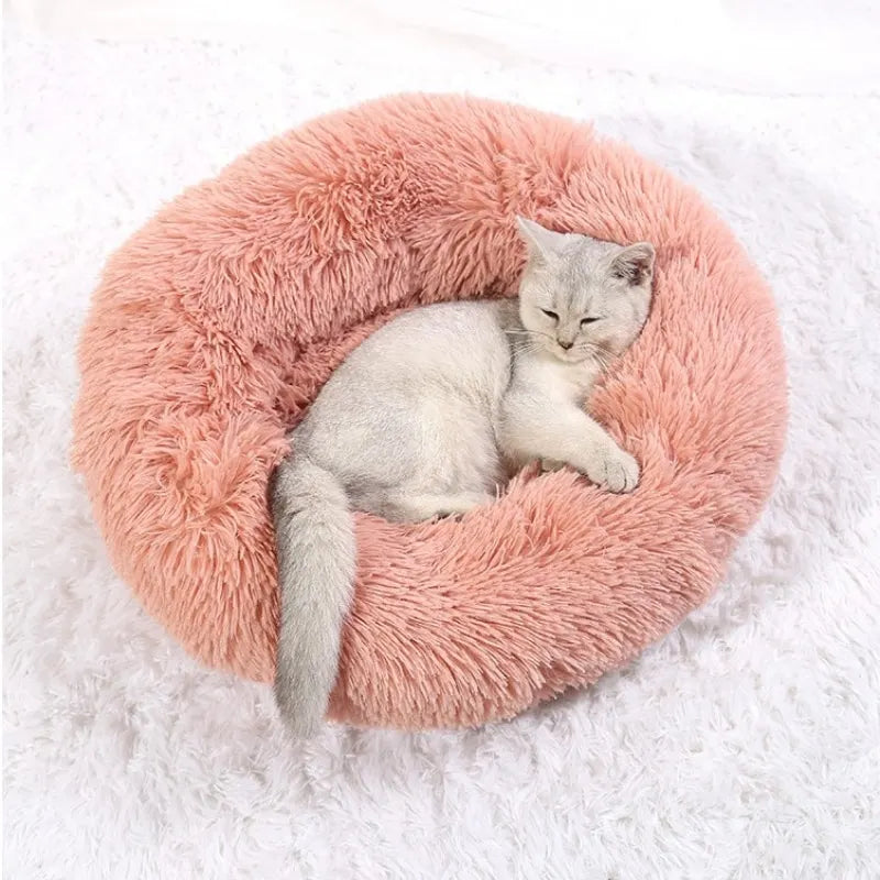 Cama Redonda de Pelo Suave para Perros y Gatos