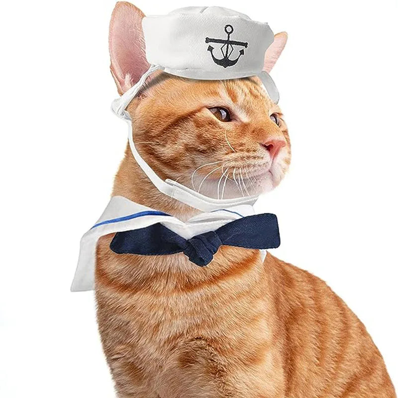 Disfraz de Marinero para Gatos y Perros Pequeños – Set con Sombrero y Capa | Talla Única