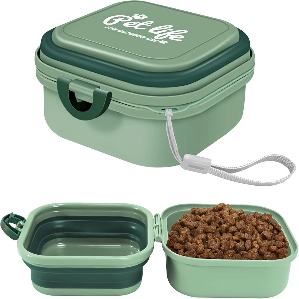Cuenco Plegable 2 en 1 para Perros – Comida y Agua con Tapa, Estilo Fiambrera para Viajes