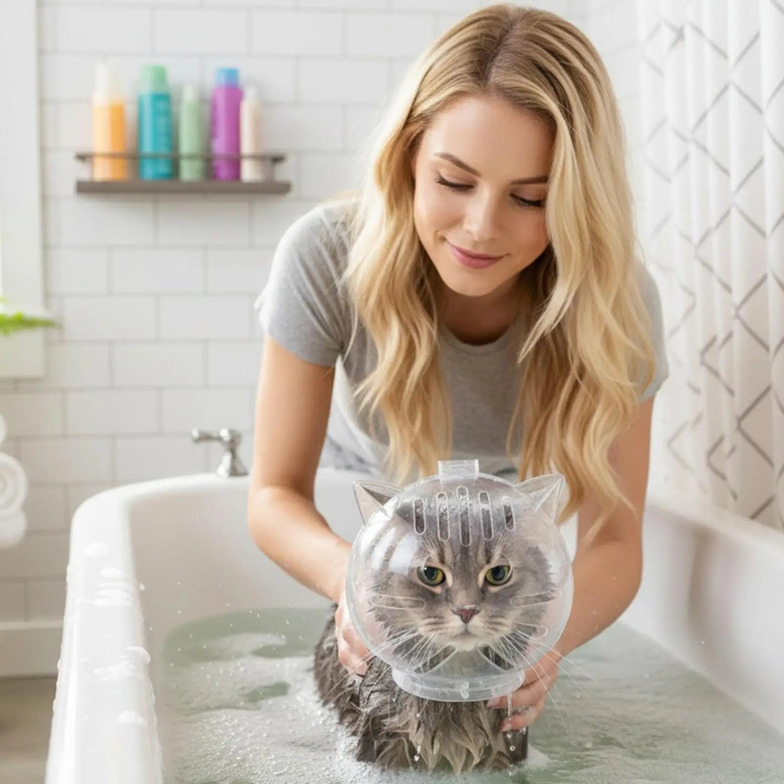 Cat Head Protection Ball, Pet Grooming Accessories Breathable Mask Swimming Helmet Cat Supplies