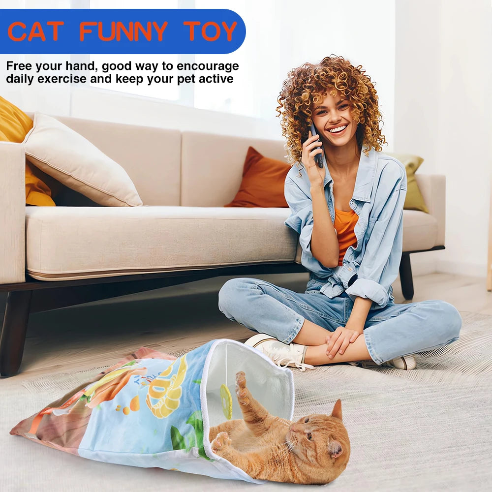 6 Halloween Gourmet Pattern Designs Cat Tunnel Toy, Cat Birthday Gift,Collapsible Interactive Cat Drill Bag Pet Toy