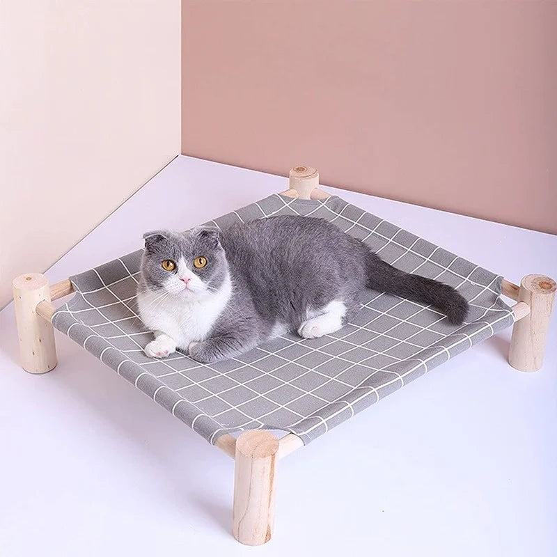 Cama Elevada de Madera para Gatos y Perros Pequeños