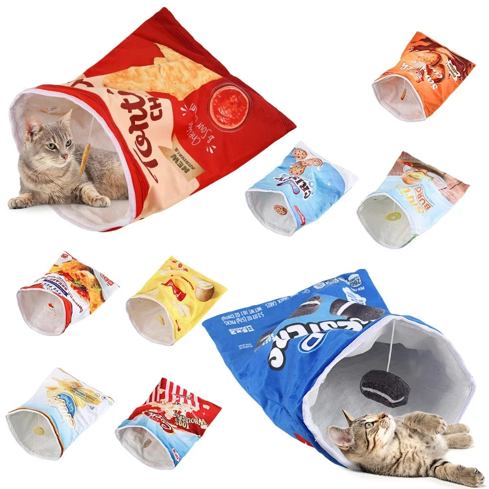 6 Halloween Gourmet Pattern Designs Cat Tunnel Toy, Cat Birthday Gift,Collapsible Interactive Cat Drill Bag Pet Toy