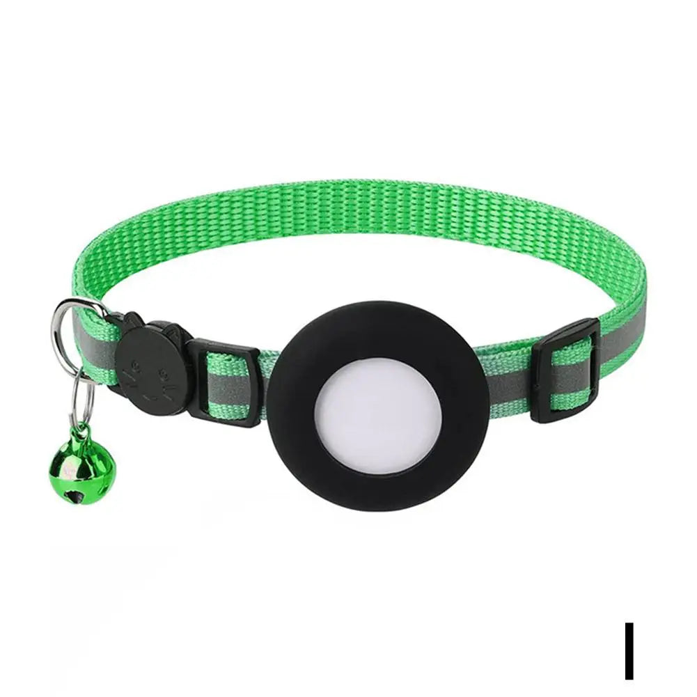 Collar Reflectante para Gatos con Funda para AirTag — Cascabel, Colgante de Dirección y Huellas