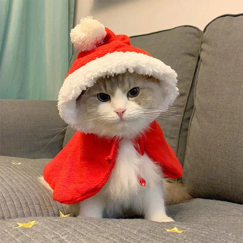 Capa Navideña de Papá Noel para Gatos y Perros Pequeños – Disfraz de Cosplay | Tallas S, M y L