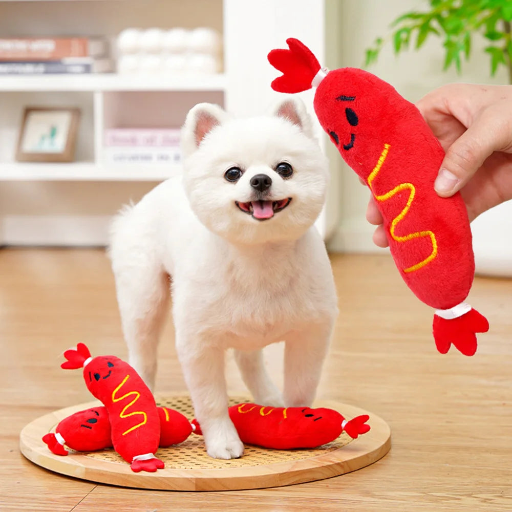 Juguete de Peluche con Sonido para Perros y Gatos - Salchicha Resistente a Mordiscos