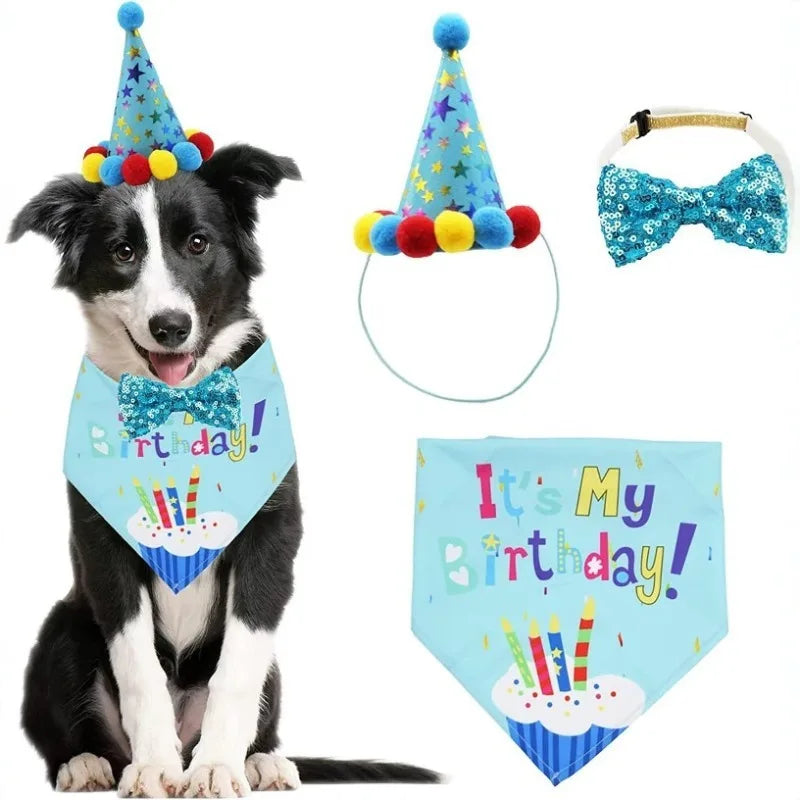 Set de Cumpleaños para Perros y Gatos | Bandana, Gorro y Pajarita