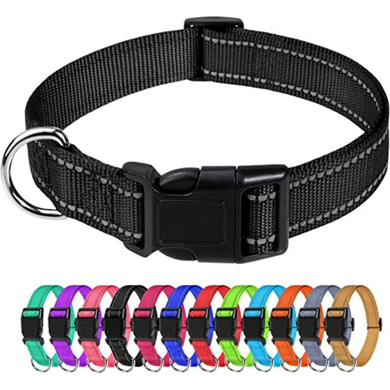 Reflective Pet Collar Adjustable Nylon Collar For Dogs Cats Anti Slip Anti Choke Pet Walking Collar Durable Pet Accessories