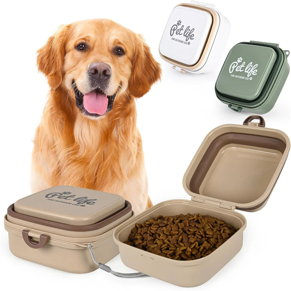Cuenco Plegable 2 en 1 para Perros – Comida y Agua con Tapa, Estilo Fiambrera para Viajes