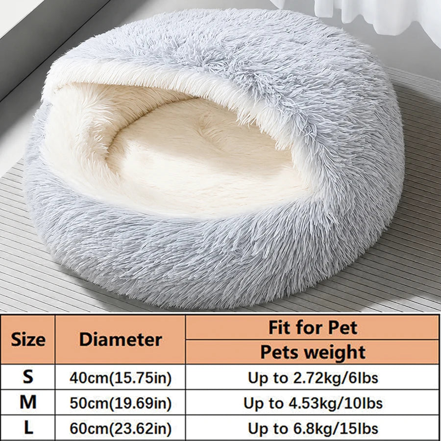 Cama Redonda Semiabierta Tipo Concha para Gatos y Perros Pequeños – 2 en 1, Felpa Cálida, S, M y L