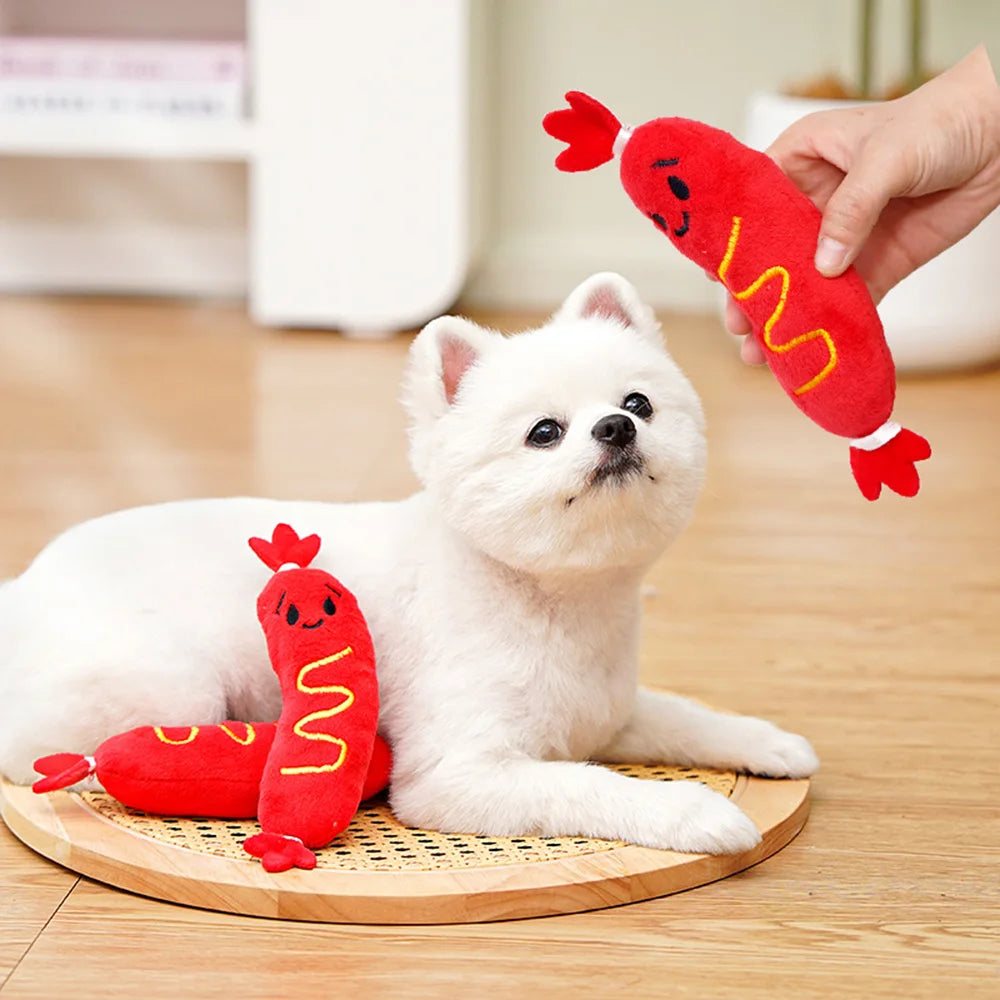 Juguete de Peluche con Sonido para Perros y Gatos - Salchicha Resistente a Mordiscos
