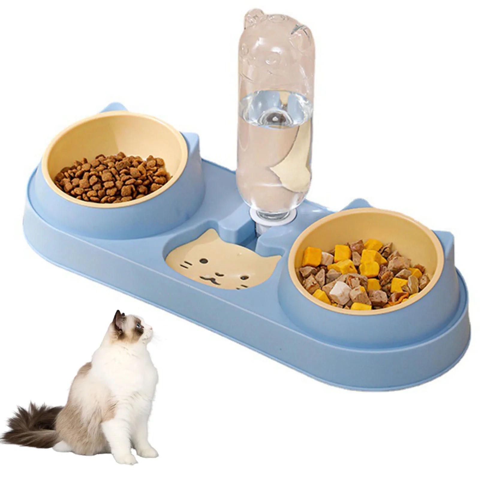 Comedero Automático 3 en 1 para Gatos y Perros – Doble Cuenco con Bebedero y Soporte Elevado