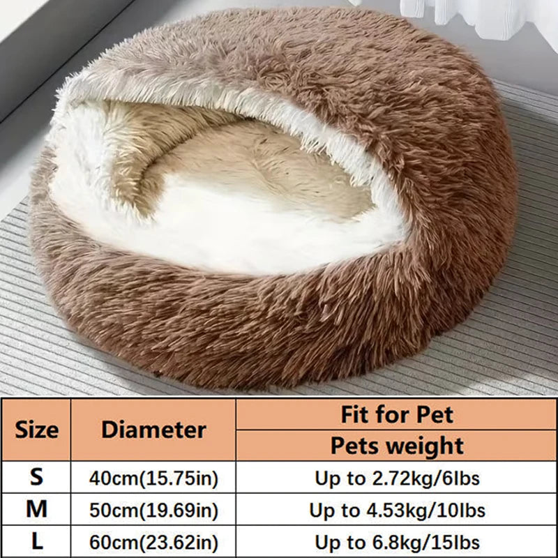 Cama Redonda Semiabierta Tipo Concha para Gatos y Perros Pequeños – 2 en 1, Felpa Cálida, S, M y L