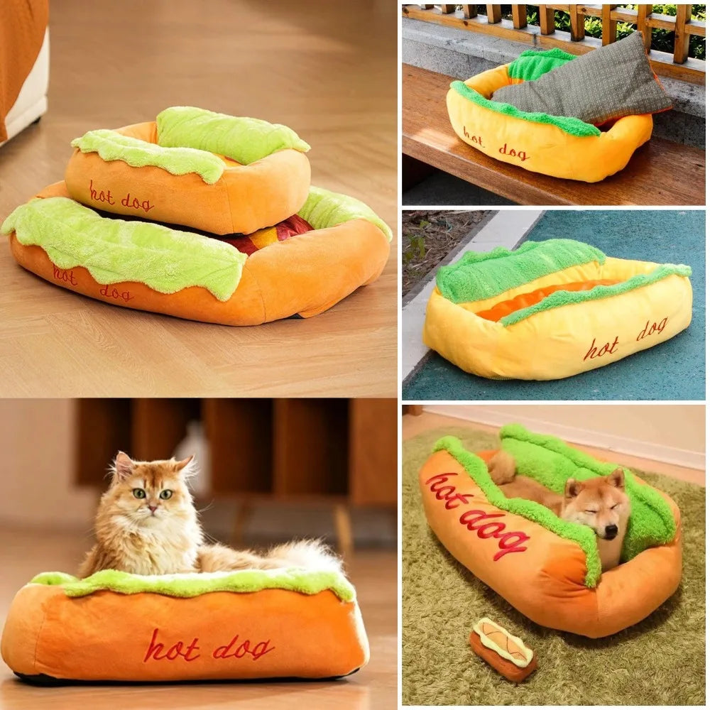 Cama con Forma de Salchicha para Perros y Gatos – Suave, Cálida y Lavable – Tallas S y M