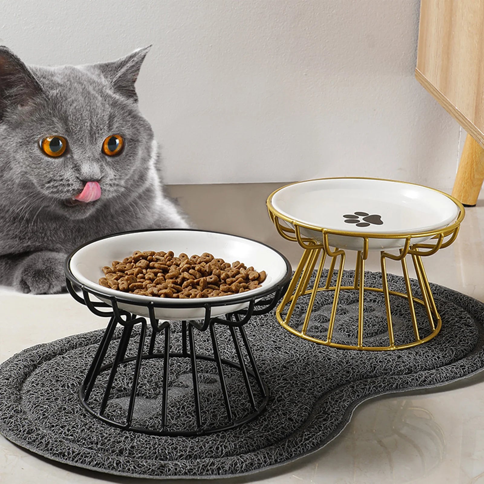 Cuencos de Cerámica Elevados para Gatos y Perros con Soporte Metálico
