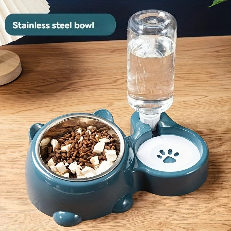Comedero y Dispensador de Agua Automático para Gatos y Perros – Boca Inclinada 15°, Sin Pila ni Electricidad