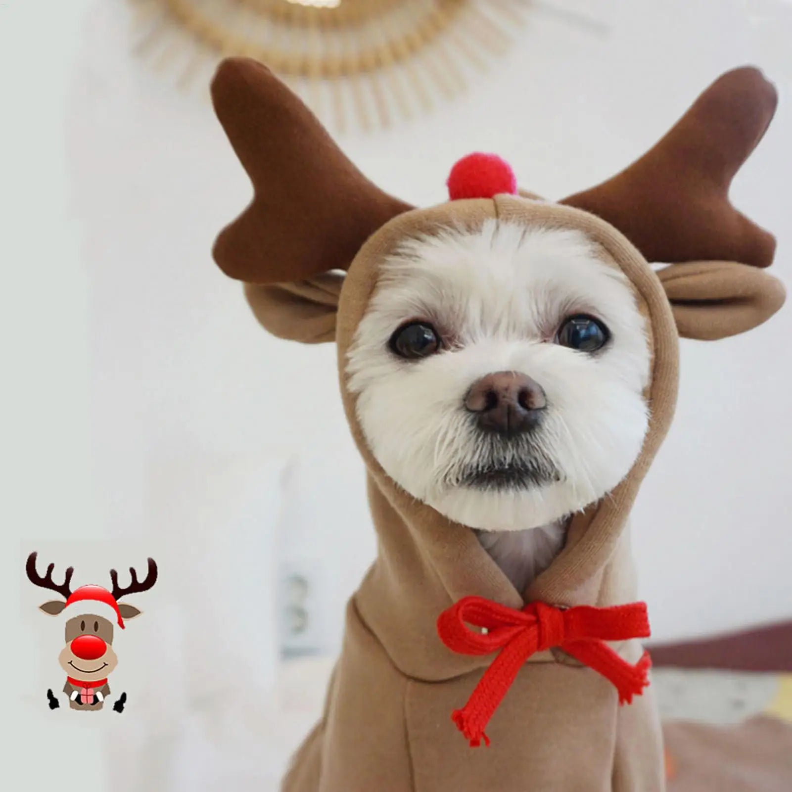 Disfraz de Reno con Orejas 3D para Perros y Gatos – Sudadera Navideña de Invierno | Tallas S, M y L