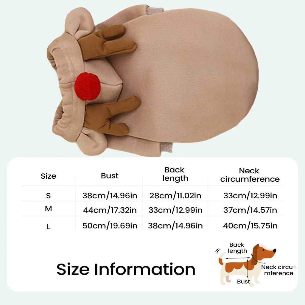 Disfraz de Reno con Orejas 3D para Perros y Gatos – Sudadera Navideña de Invierno | Tallas S, M y L