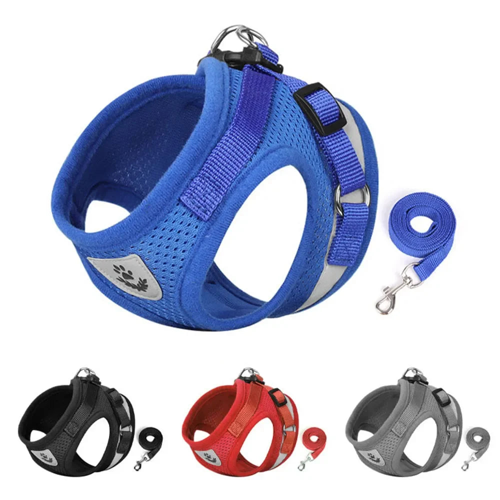 Arnés de Malla con Correa para Gatos y Perros Pequeños — Reflectante, Ajustable, Antipérdida, Tallas XS–XL
