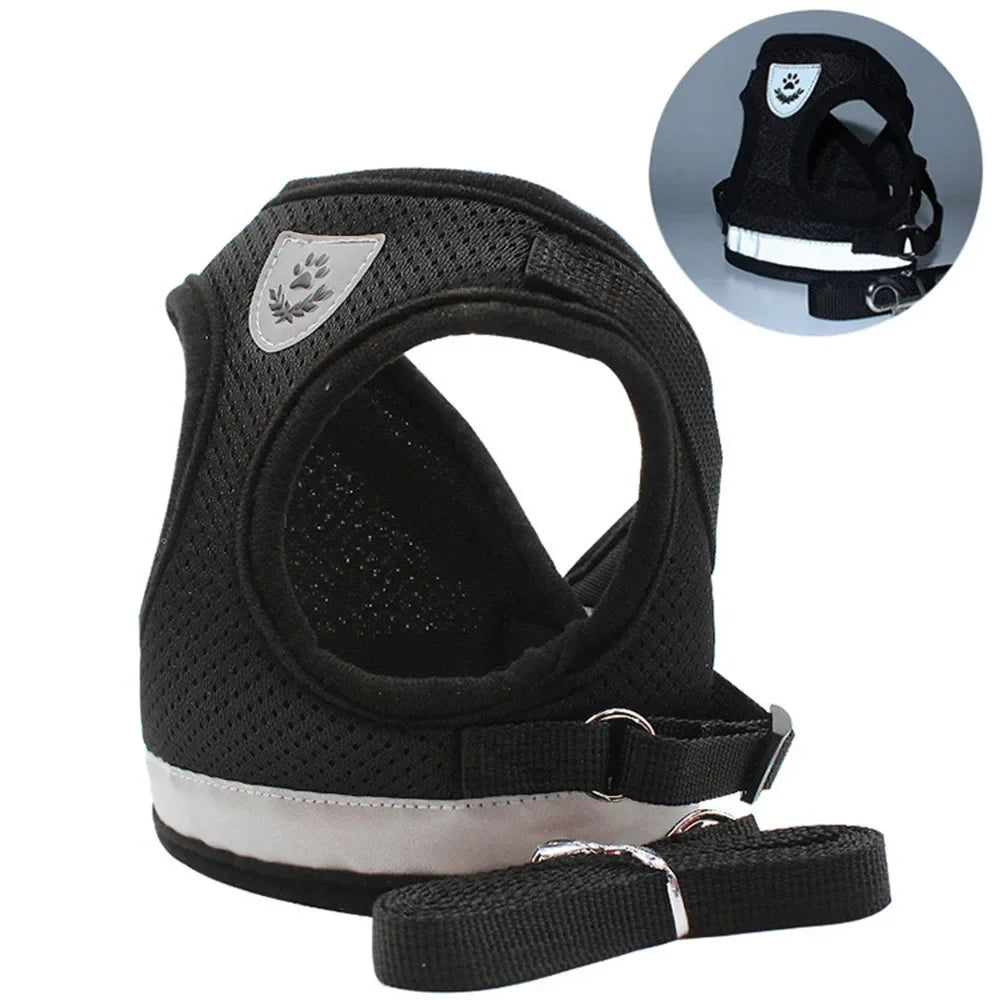 Arnés de Malla con Correa para Gatos y Perros Pequeños — Reflectante, Ajustable, Antipérdida, Tallas XS–XL